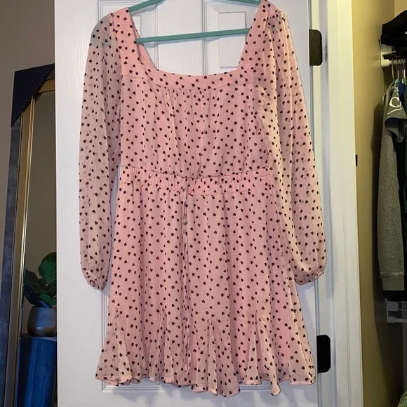 Square Neck Pink and Black Heart Dress